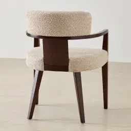 Lila Mid Beige Woven Fabric Dining Chair - Ebony Brown Wooden Legs