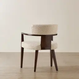 Lila Mid Beige Woven Fabric Dining Chair - Ebony Brown Wooden Legs