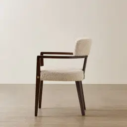 Lila Mid Beige Woven Fabric Dining Chair - Ebony Brown Wooden Legs