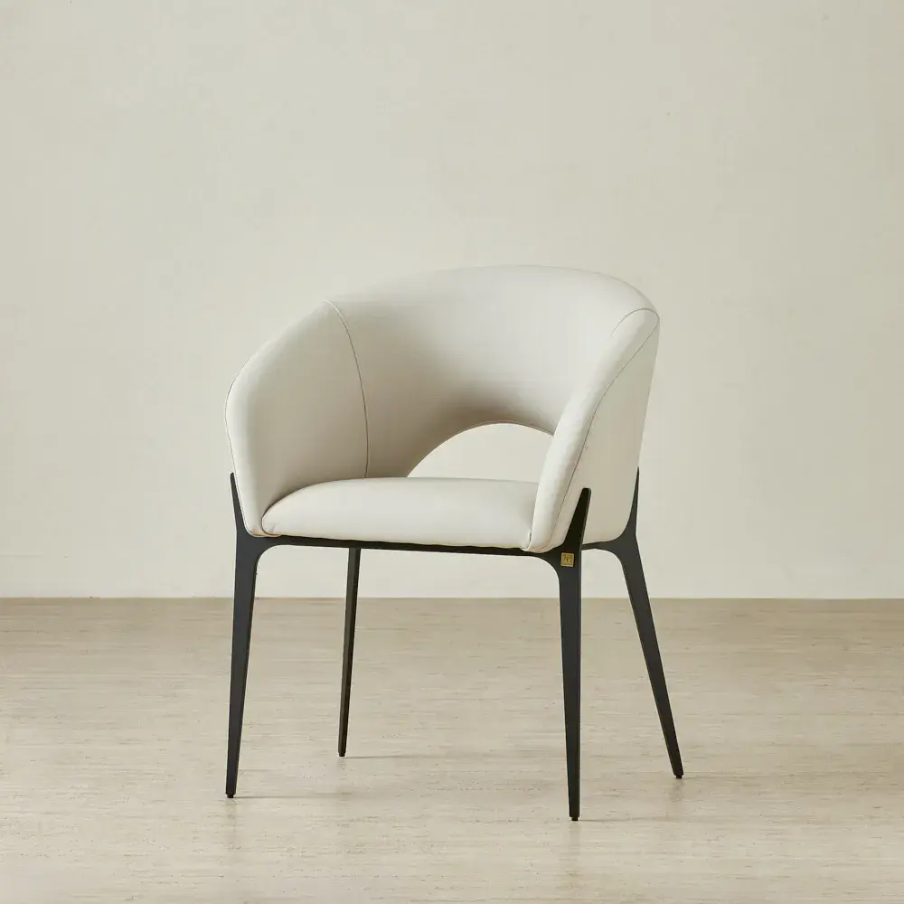 Polina Glacier Grey Vegan Leather Dining Chair - Black Legs