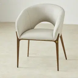 Polina Glacier Grey Vegan Leather Dining Chair - Brushed Bronze Legs