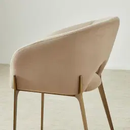 Polina Light Beige Velvet Dining Chair - Brushed Bronze Legs
