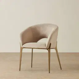 Polina Light Beige Velvet Dining Chair - Brushed Bronze Legs