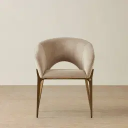 Polina Light Beige Velvet Dining Chair - Brushed Bronze Legs