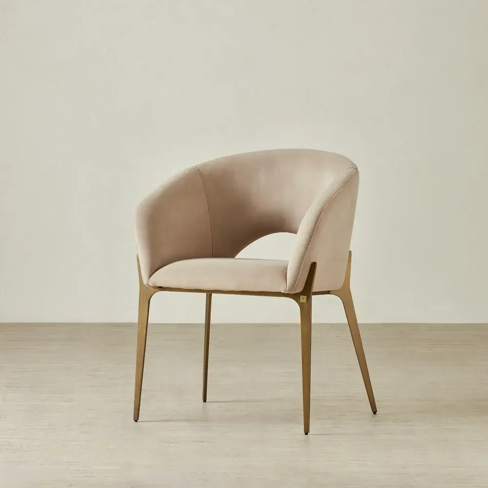 Polina Light Beige Velvet Dining Chair - Bronze Legs