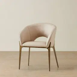 Polina Sand Beige Vegan Leather Dining Chair - Brushed Bronze Legs