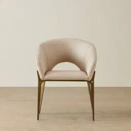 Polina Sand Beige Vegan Leather Dining Chair - Brushed Bronze Legs