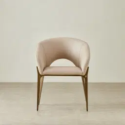 Polina Sand Beige Vegan Leather Dining Chair - Brushed Bronze Legs