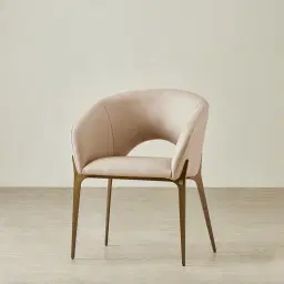 Polina Sand Beige Vegan Leather Dining Chair - Brushed Bronze Legs