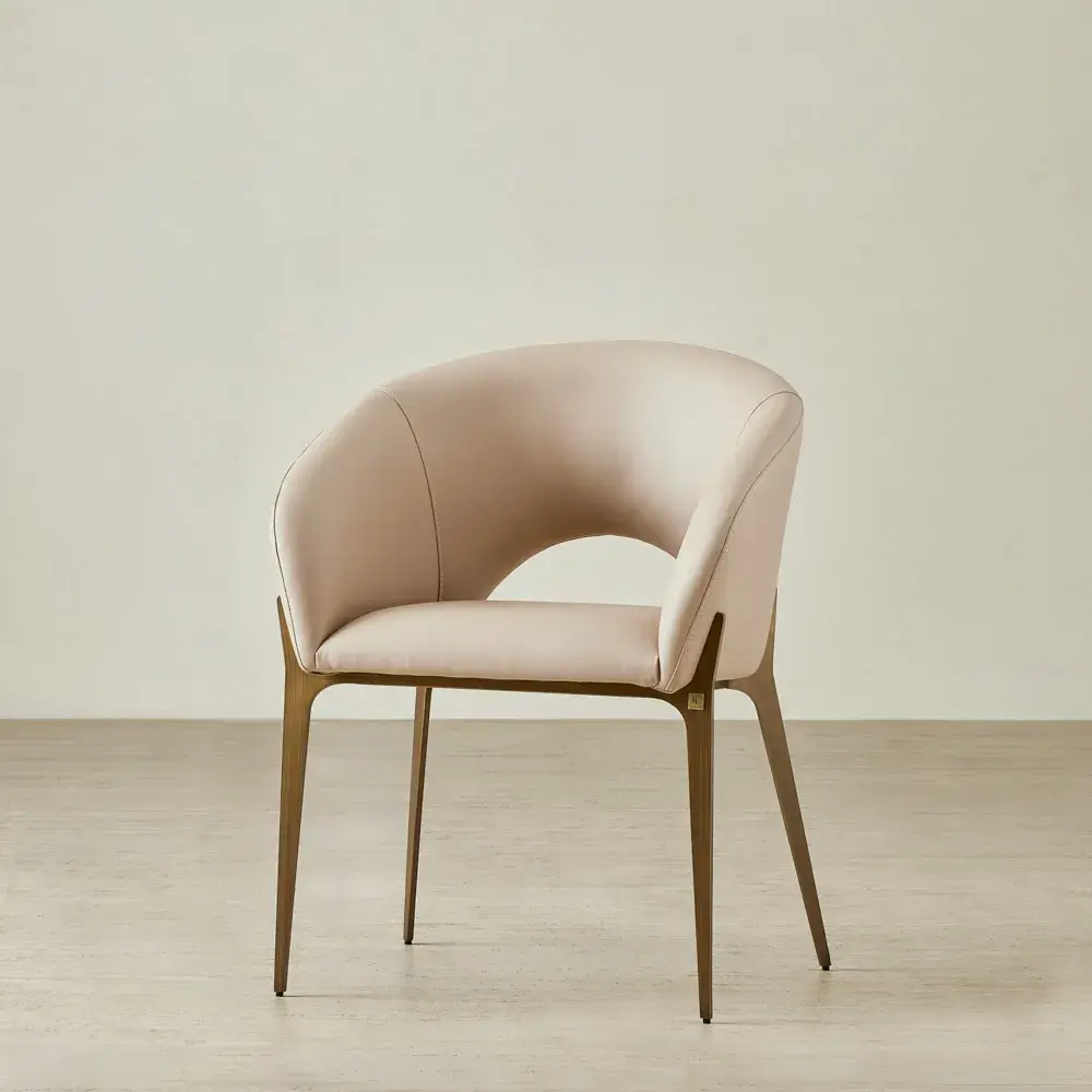 Polina Sand Beige Vegan Leather Dining Chair - Bronze Legs