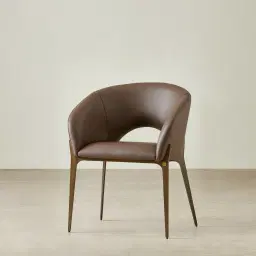 Polina Tuscan Brown Vegan Leather Dining Chair - Brushed Bronze Legs