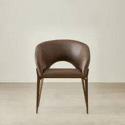 Polina Tuscan Brown Vegan Leather Dining Chair - Brushed Bronze Legs