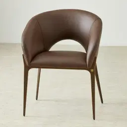 Polina Tuscan Brown Vegan Leather Dining Chair - Brushed Bronze Legs