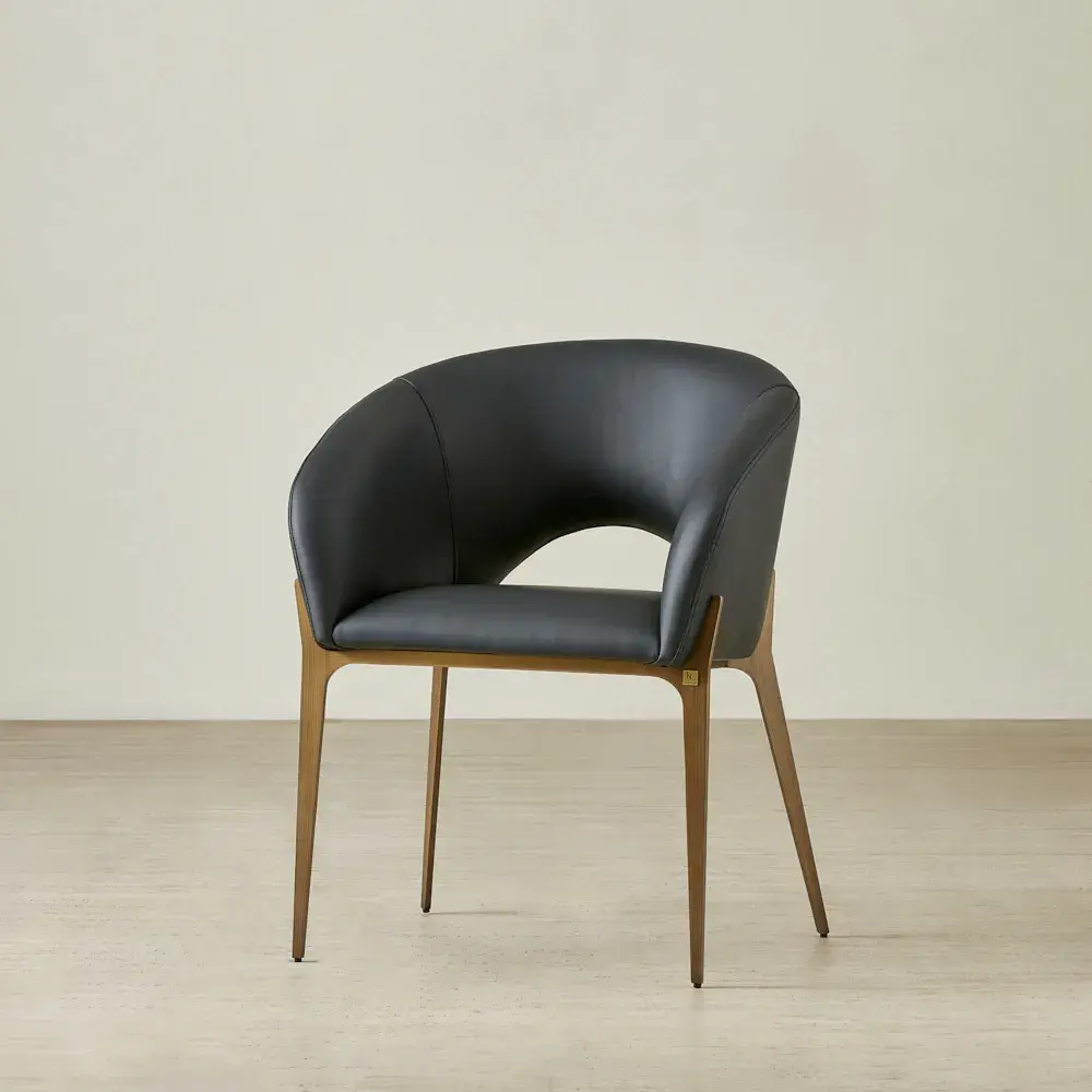 Polina Black Vegan Leather Dining Chair - Bronze Legs