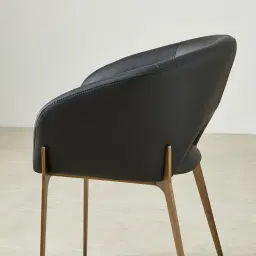 Polina Black Vegan Leather Dining Chair - Brushed Bronze Legs