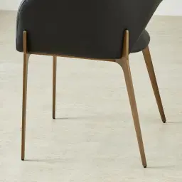 Polina Black Vegan Leather Dining Chair - Brushed Bronze Legs
