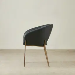 Polina Black Vegan Leather Dining Chair - Brushed Bronze Legs