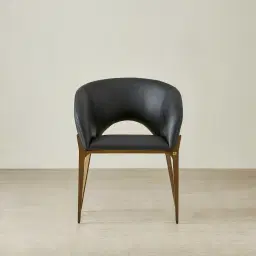Polina Black Vegan Leather Dining Chair - Brushed Bronze Legs