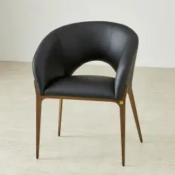 Polina Black Vegan Leather Dining Chair - Brushed Bronze Legs