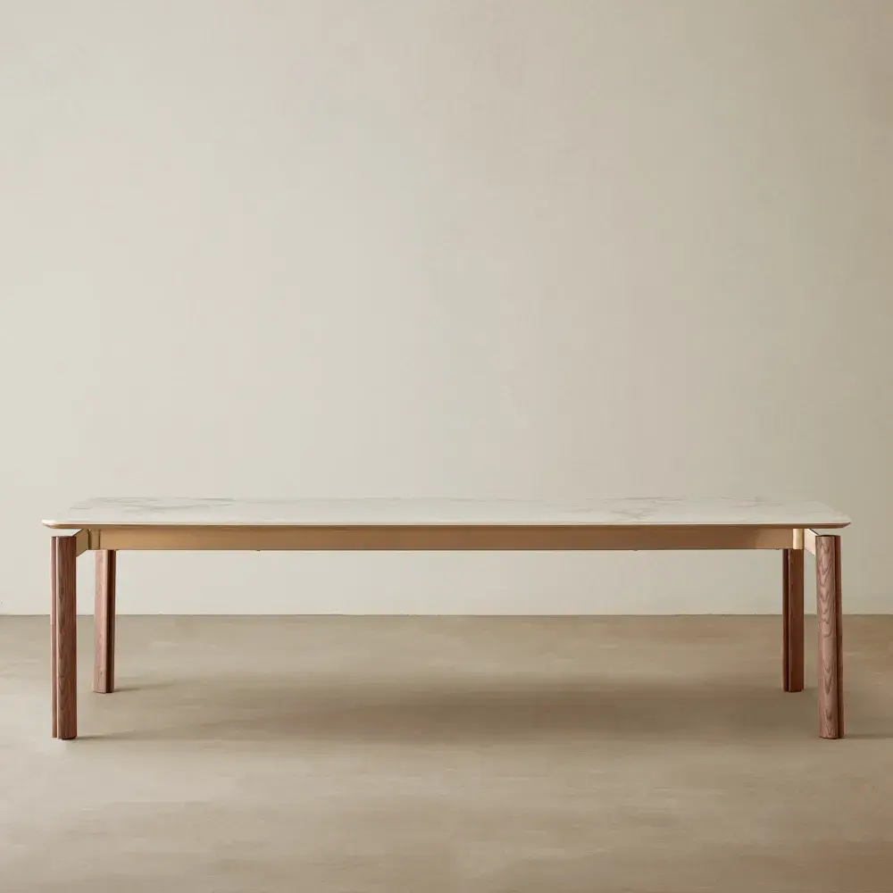 Portobello Pandora Brown Sintered Stone Top Dining Table - Toffee Brown Ash Legs 270x120cm
