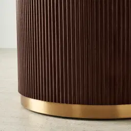 San Pierre Ebony Brown Ash Veneer Round Dining Table with Cream Travertine Finish Sintered Stone Top - 150cm