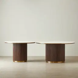 San Pierre Ebony Brown Ash Veneer Round Dining Table with Cream Travertine Finish Sintered Stone Top - 150cm