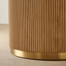 San Pierre Light Brown Ash Veneer Round Dining Table with Travertine Finish Sintered Stone Top - 120cm