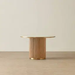 San Pierre Light Brown Ash Veneer Round Dining Table with Travertine Finish Sintered Stone Top - 120cm