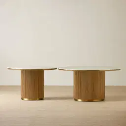 San Pierre Light Brown Ash Veneer Round Dining Table with Travertine Finish Sintered Stone Top - 120cm