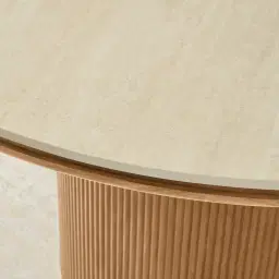 San Pierre Light Brown Ash Veneer Round Dining Table with Travertine Finish Sintered Stone Top - 120cm