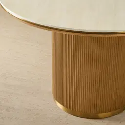 San Pierre Light Brown Ash Veneer Round Dining Table with Travertine Finish Sintered Stone Top - 120cm