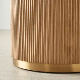 San Pierre Light Brown Ash Veneer Round Dining Table with Travertine Finish Sintered Stone Top - 150cm