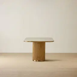 San Pierre Light Brown Ash Veneer Two-Leg Rectangular Dining Table with Travertine Finish Sintered Stone Top - 270x120cm