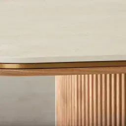 San Pierre Light Brown Ash Veneer Two-Leg Rectangular Dining Table with Travertine Finish Sintered Stone Top - 270x120cm