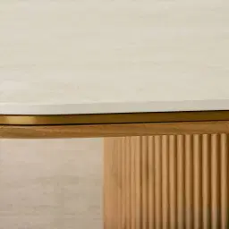 San Pierre Light Brown Ash Veneer Two-Leg Rectangular Dining Table with Travertine Finish Sintered Stone Top - 270x120cm