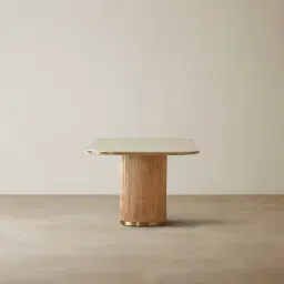 San Pierre Light Brown Ash Veneer Two-Leg Rectangular Dining Table with Travertine Finish Sintered Stone Top - 270x120cm