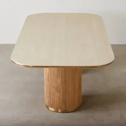 San Pierre Light Brown Ash Veneer Two-Leg Rectangular Dining Table with Travertine Finish Sintered Stone Top - 270x120cm