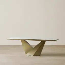 Vania Brushed Bronze Dining Table with Statuario White Sintered Stone Top - 200x118cm