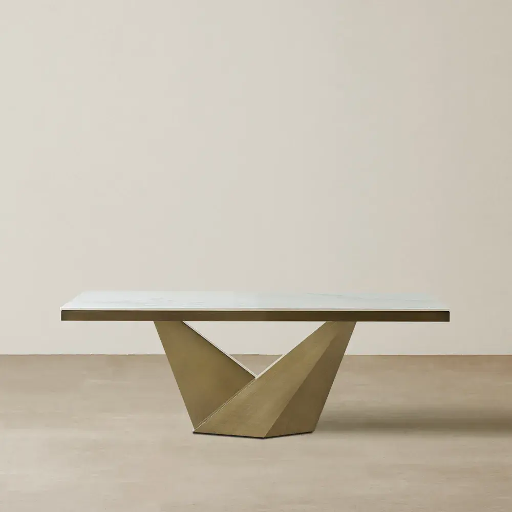 Vania Statuario White Sintered Stone Dining Table - Brushed Bronze Legs 200x118cm