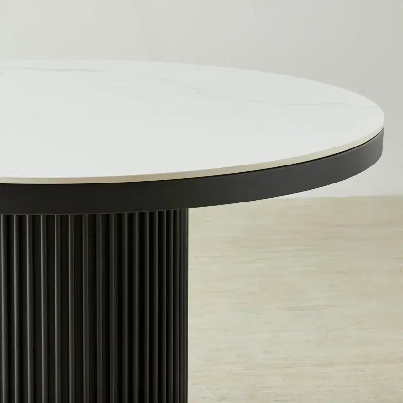 Archie Black Round Dining Table with White Sintered Stone Top - 120cm ...