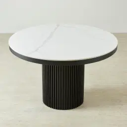 Archie Black Round Dining Table with White Sintered Stone Top - 120cm