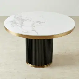 Archie Black Round Dining Table with Statuario White Sintered Stone Top - 120cm
