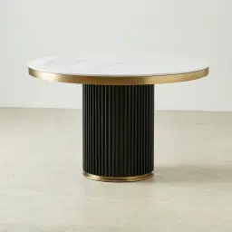 Archie Black Round Dining Table with Statuario White Sintered Stone Top - 120cm