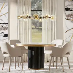 Archie Black Round Dining Table with Statuario White Sintered Stone Top - 120cm