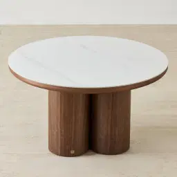 Terzetto Kids White Sintered Stone Play Table - Mocha Walnut Legs