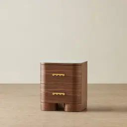 Terzetto Kids Mocha Walnut Bedside Table with White Sintered Stone Top