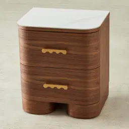 Terzetto Kids Mocha Walnut Bedside Table with White Sintered Stone Top