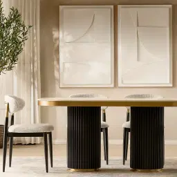 Archie Black Curved Rectangular Dining Table with Statuario White SIntered Stone Top - 160x90cm