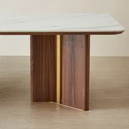 Sir Lionell II Gliding White Sintered Stone Rectangular Dining Table - Walnut Brown Wooden Legs 200x120cm