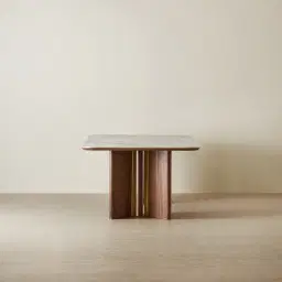 Sir Lionell II Gliding White Sintered Stone Rectangular Dining Table - Walnut Brown Wooden Legs 200x120cm